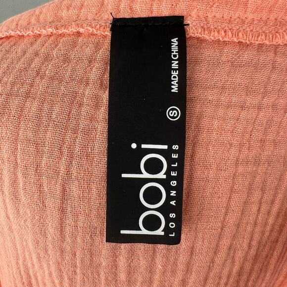 BOBI Coral Orange Scoop Neck Sleeveless Gauze Cotton Seersucker Mini Dresss S - Picture 7 of 10